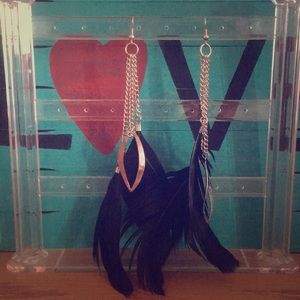 Black feather and silver ring earrings 3/$10 5/$5